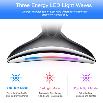 EMS Microcurrent Neck Face Beauty Device With 3 Colors LED Photon Therapy Skin Tighten Reduce Double Chin Face Lifting Devices